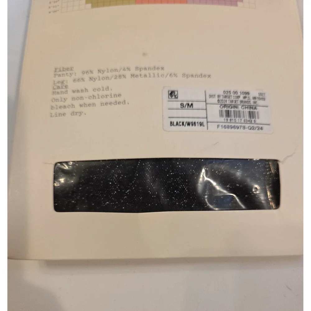 A New Day Fashion Tights Black Glitter Metallic Sparkle S/M Fairy Gothic NEW